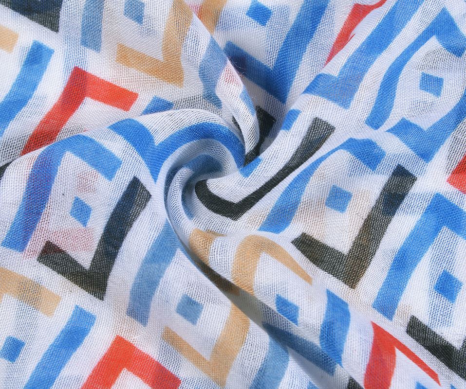 Blue L- Pattern Print Scarf - Image 2