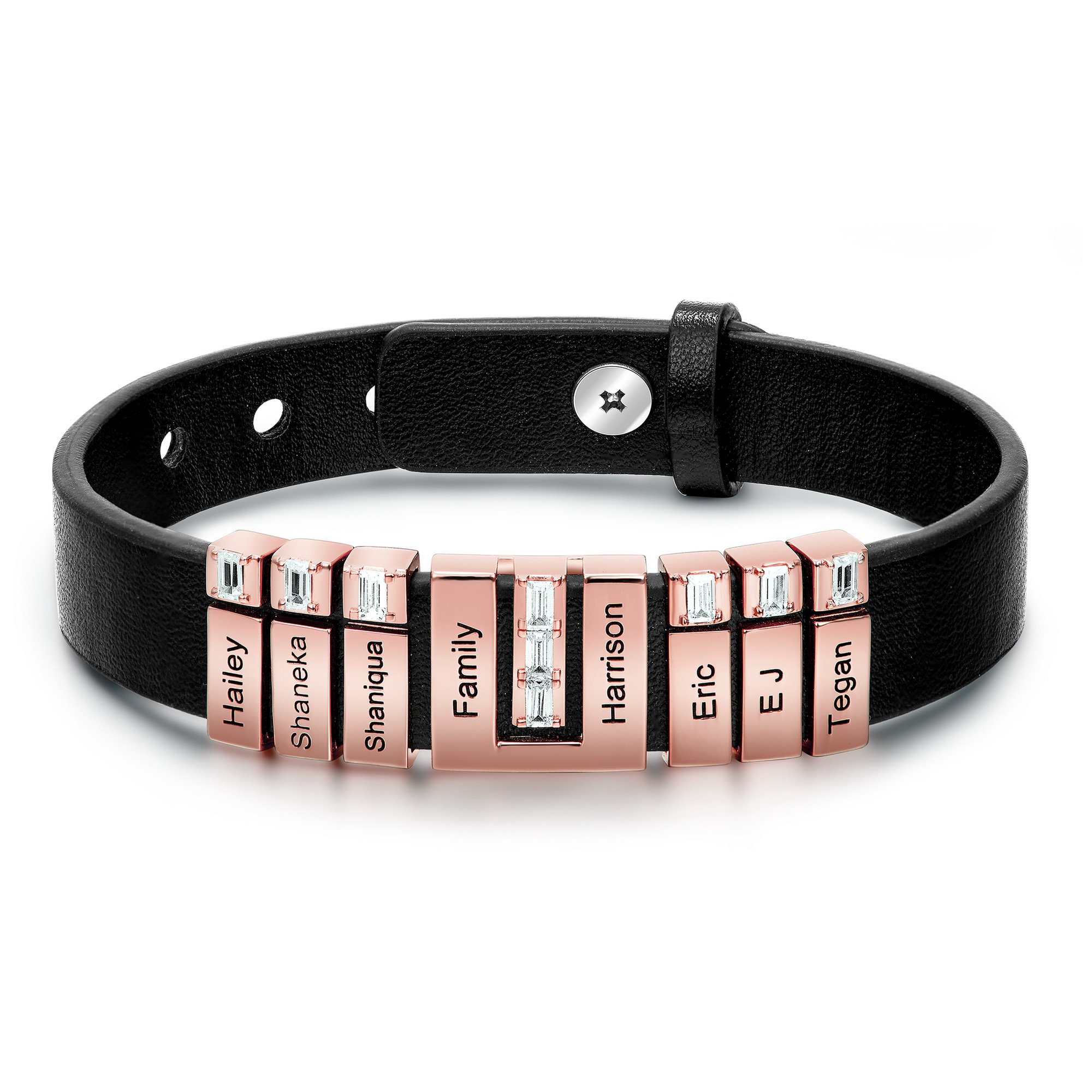 Personalized Leather Bracelet With 5 Adjustable Beads For Dad - Image 2