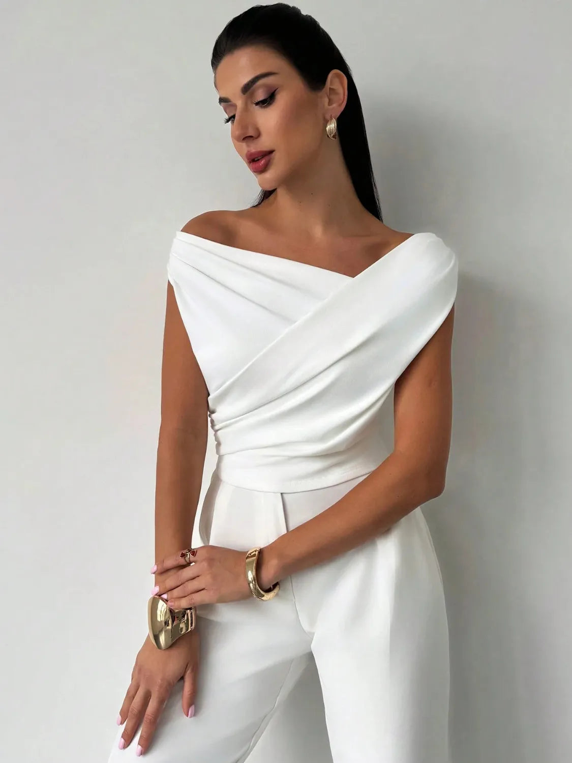 Asymmetrical Ruched Short Sleeve Top - Image 2