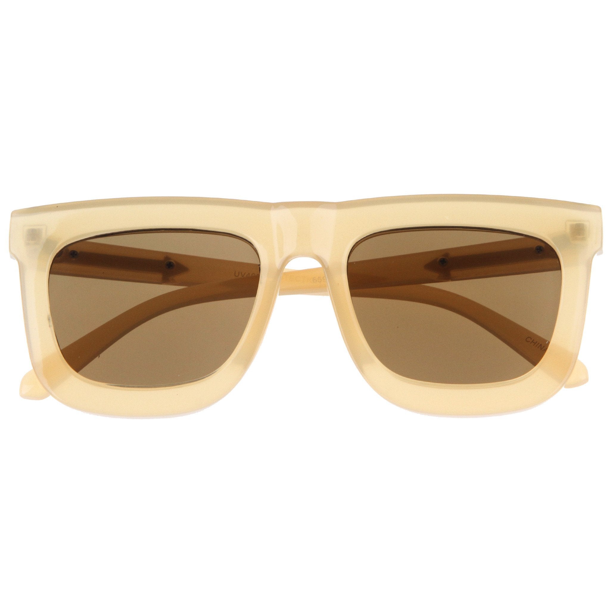 Square Flat Front Lens Horned Rim Sunglasses - Image 6