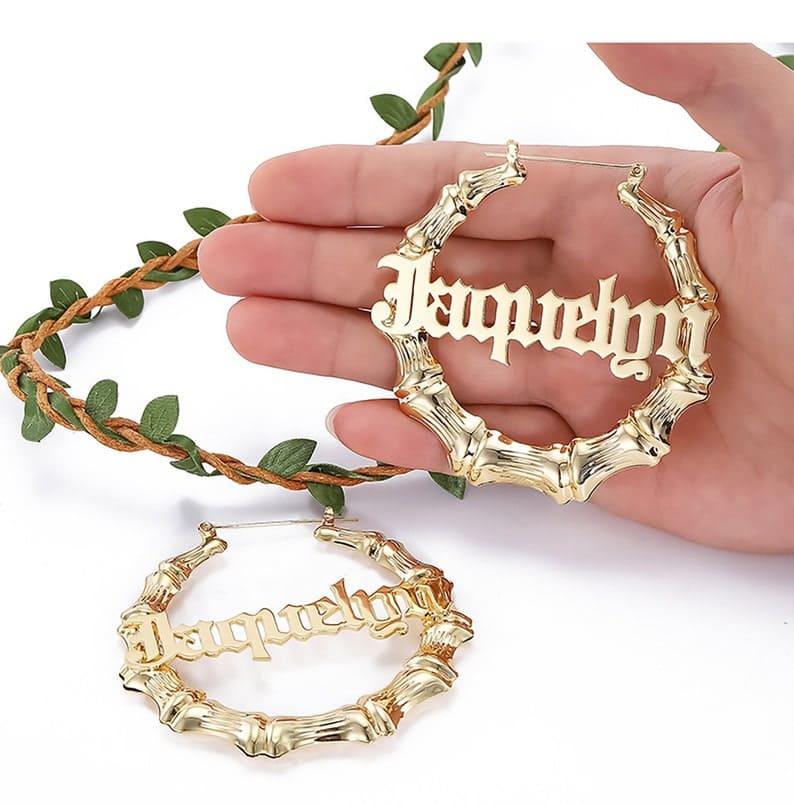 Custom Name Bamboo Hoop Earrings - Image 4