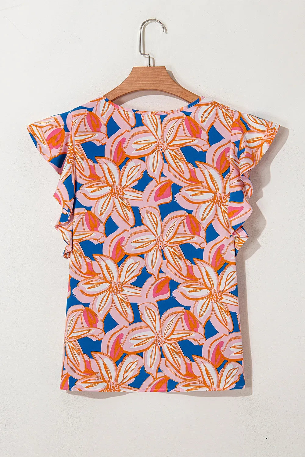 Flower Print Notched Neck Ruffle Sleeve Blouse - Image 8