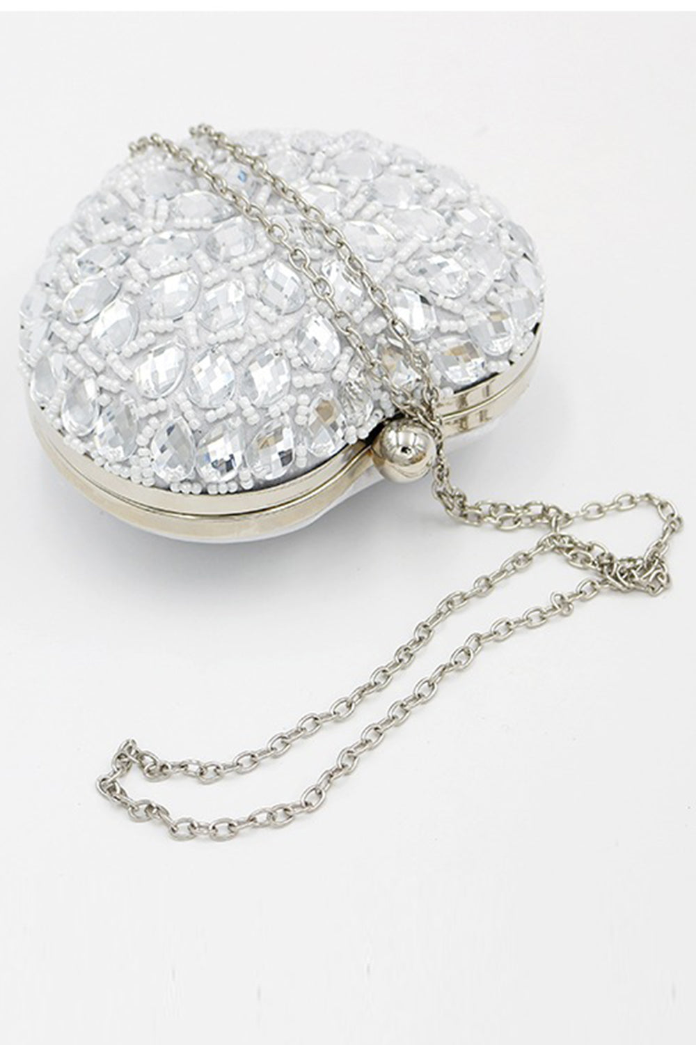 Silver Beaded Heart Shaped Party Clutch - Image 3