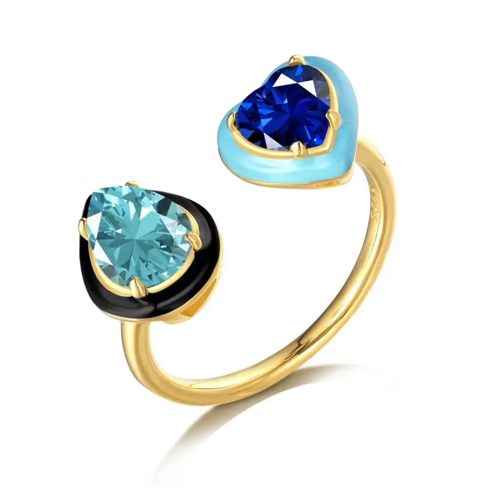 Handmade Enamel Colorful Love Drop Open Ring - Image 2