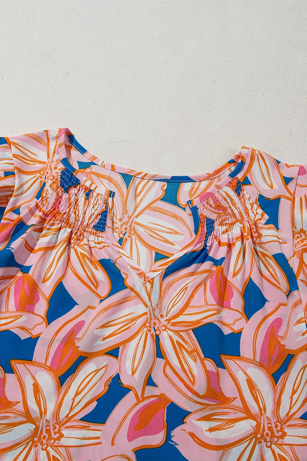 Flower Print Notched Neck Ruffle Sleeve Blouse - Image 10