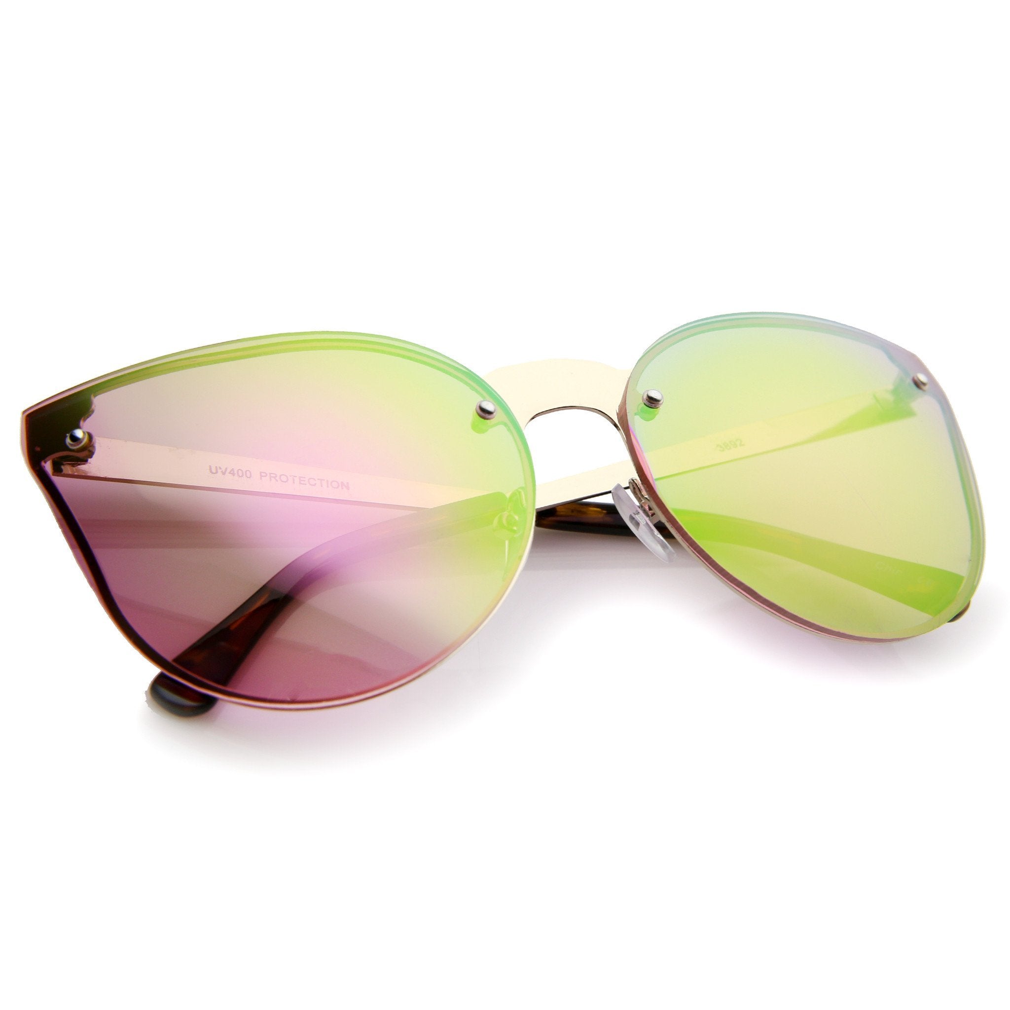 Rimless Cat Eye Shield Mirror Lens Sunglasses - Image 3