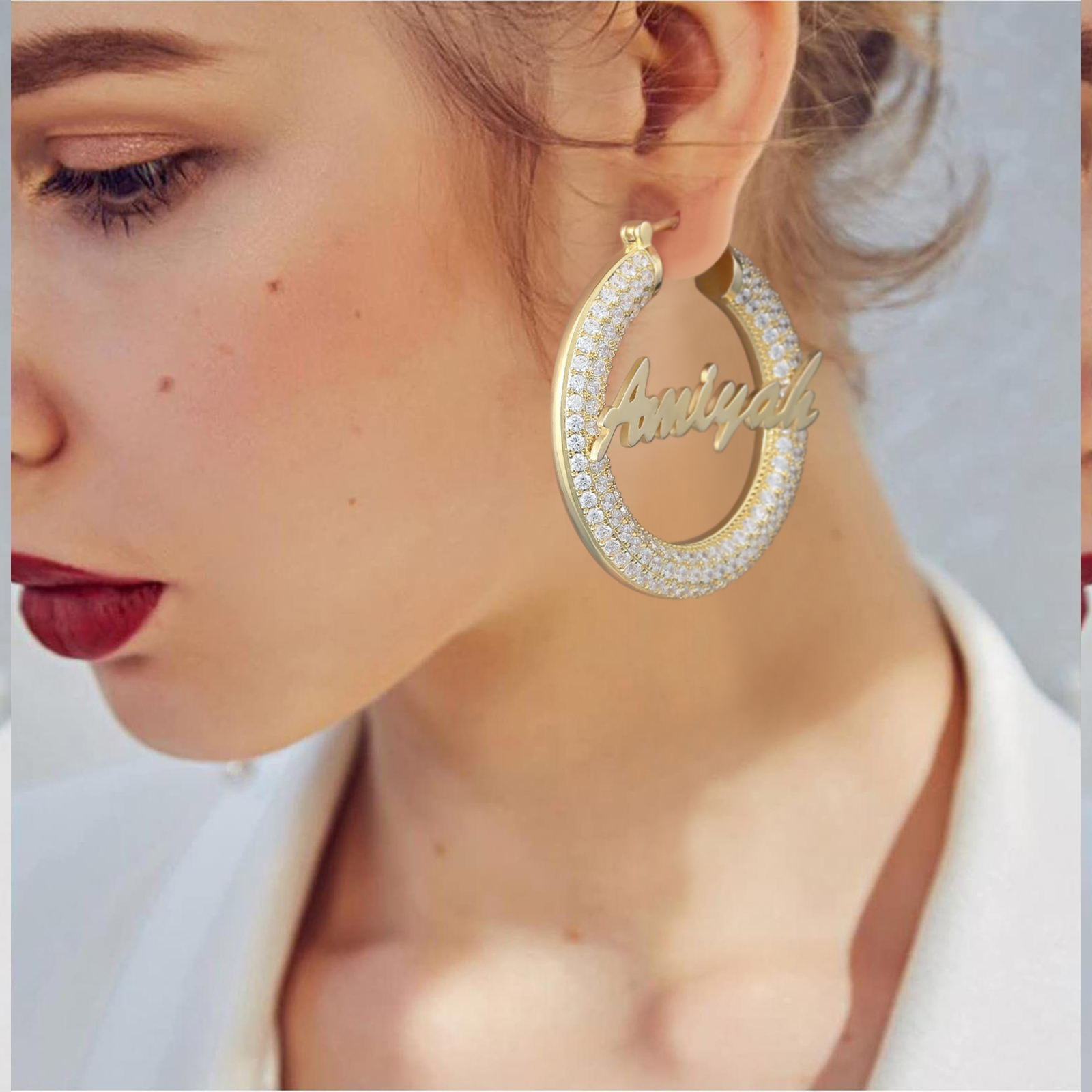 Custom Name Hoop Earrings in 14K Gold Plated for Women - Image 4