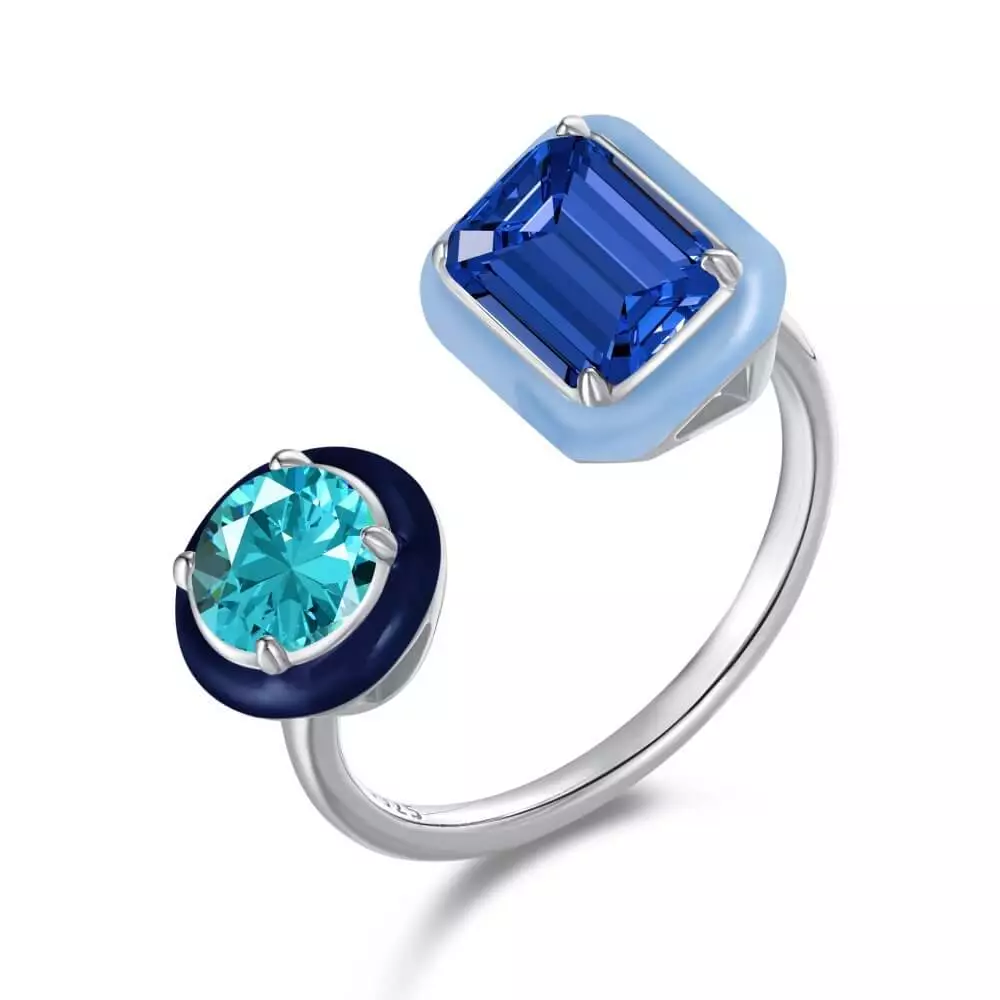 Handmade Enamel Colorful Rectangle Open Ring - Image 3