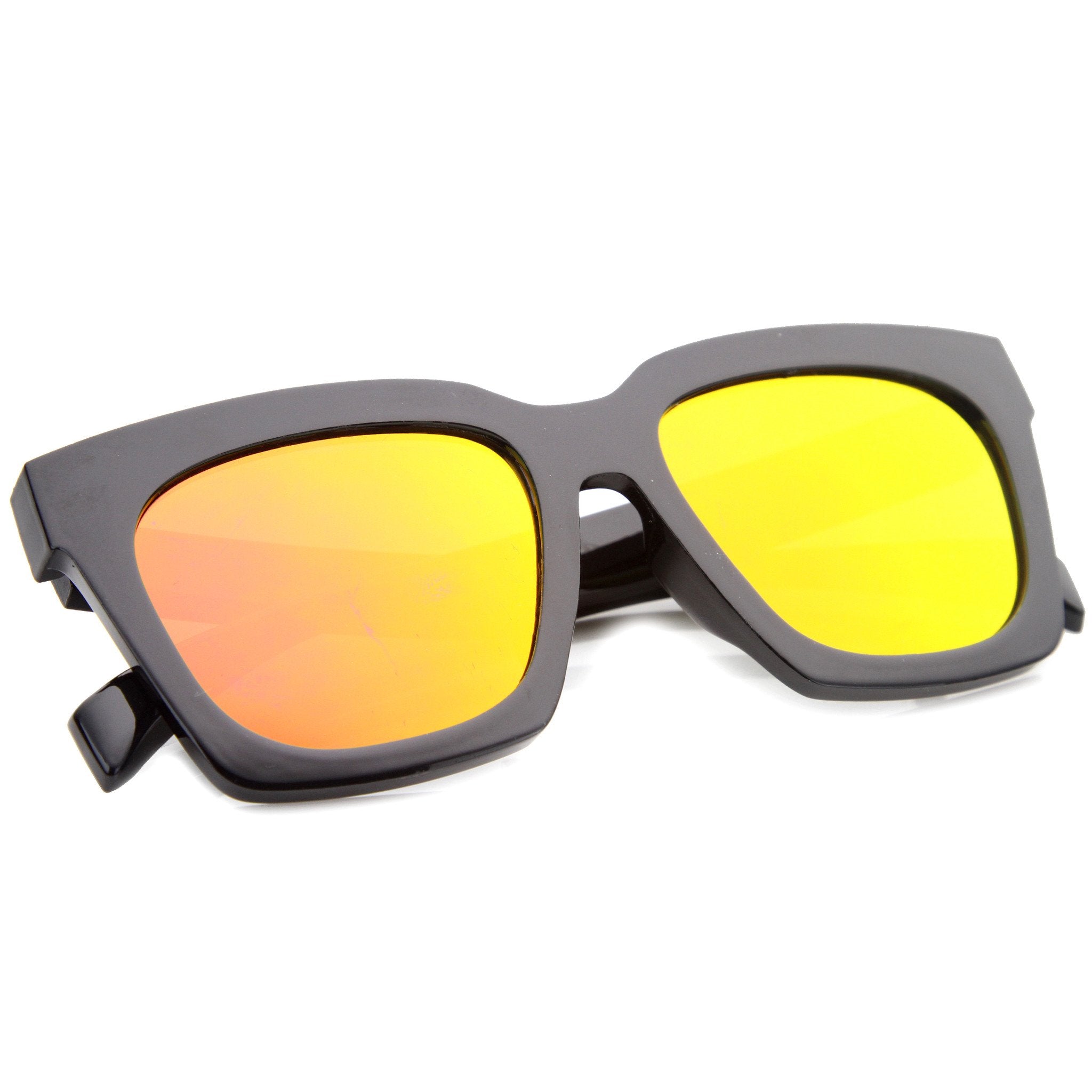 Oversize Horned Rim Mirror Lens Sunglasses - Image 3