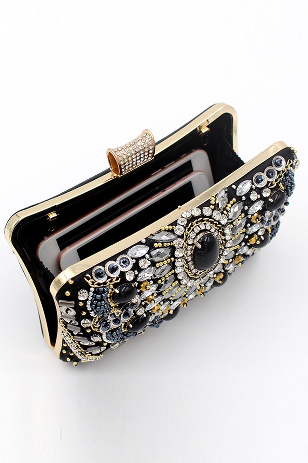 Black Beaded Shoulder Chain Evening Clutch - Image 3