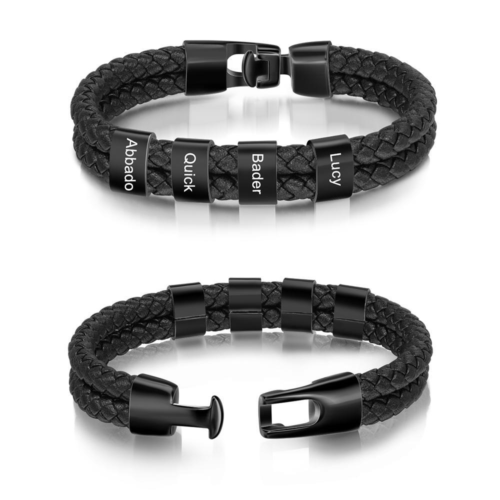 Men Leather Braided Bracelet with 4 Beads - Image 7