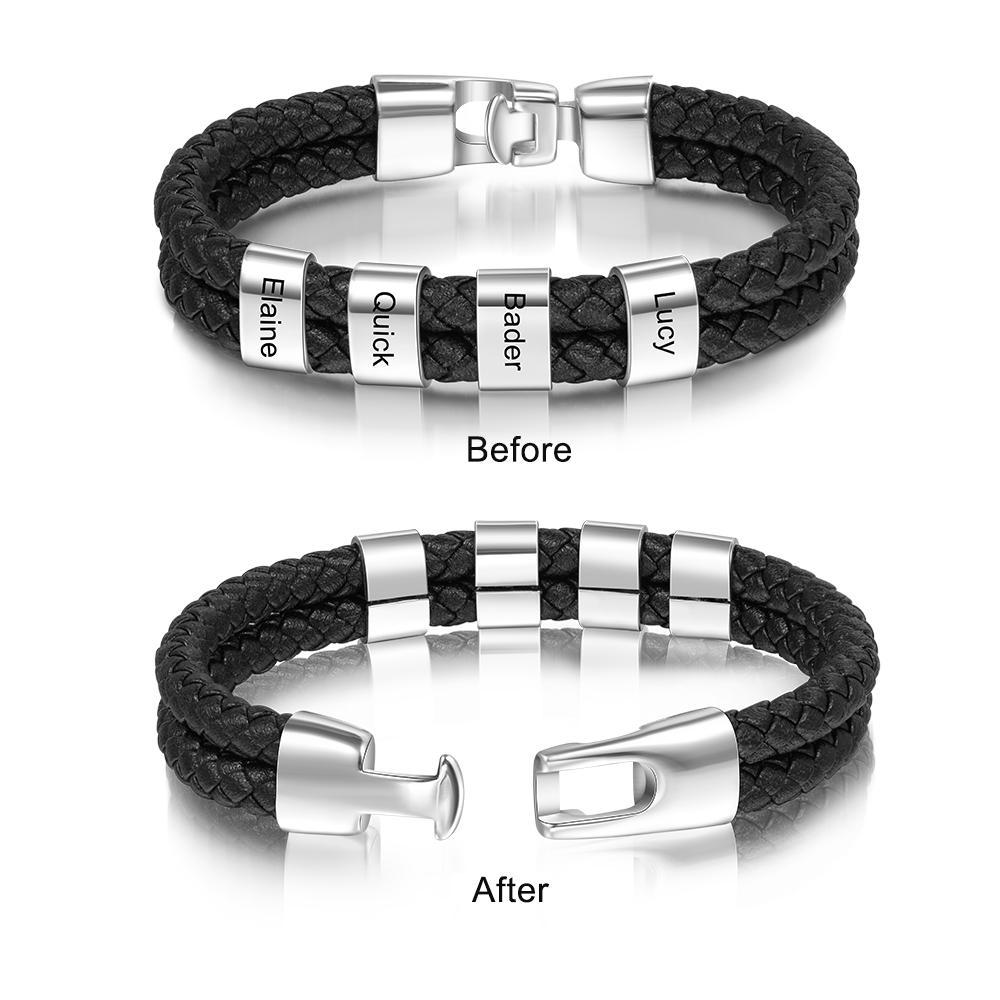 Men Leather Braided Bracelet with 4 Beads - Image 8