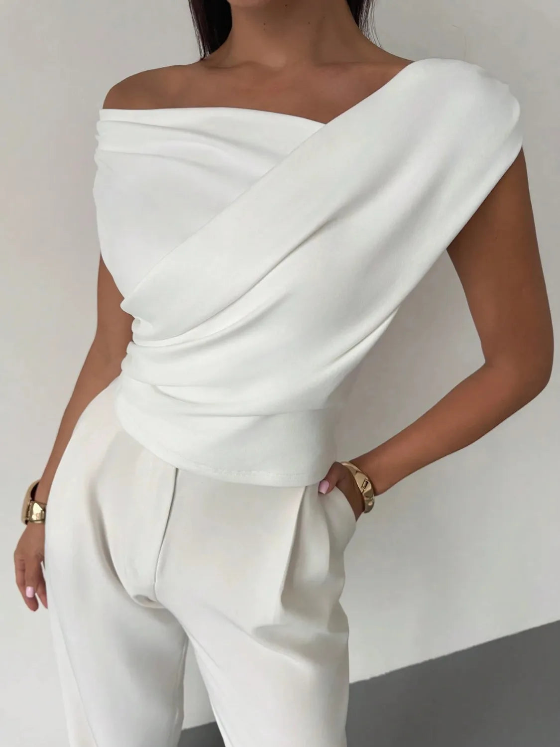 Asymmetrical Ruched Short Sleeve Top - Image 5