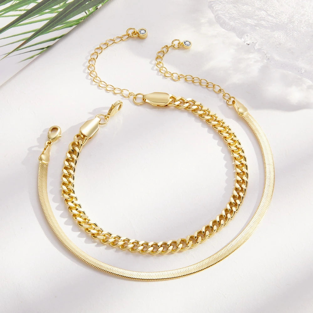 14k Gold Plated Double Layering Cuban Link Foot Chain - Image 4