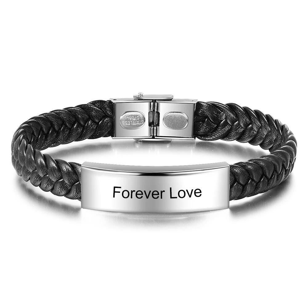 Mens Leather Bracelet Engraved Personalized ID Bracelets Black Brown