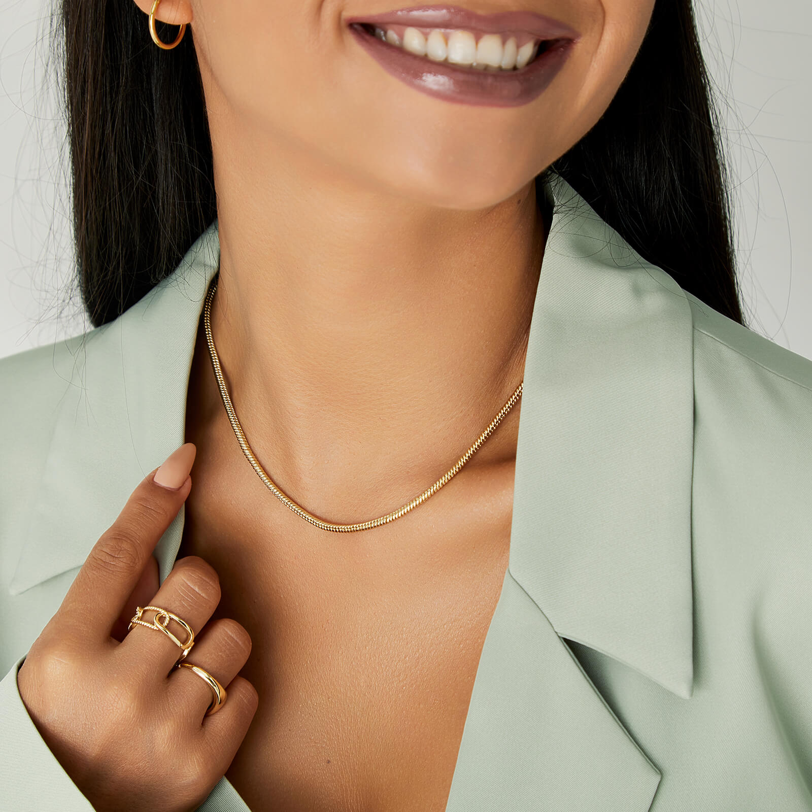 14K Gold Plated Round Snake Chain Necklace - Image 2