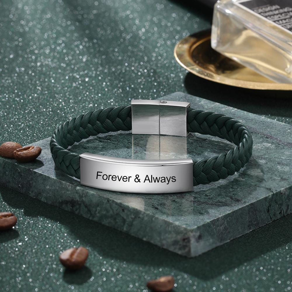 Mens Leather Bracelet Engraved Personalized ID Bracelets Black Brown - Image 12