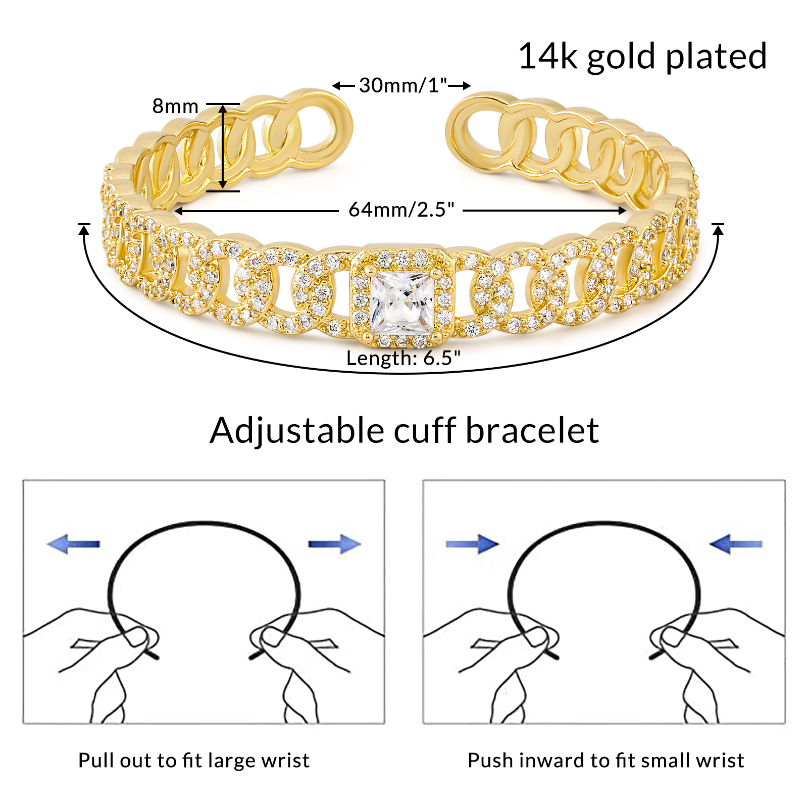 14K Yellow Gold Diamond Chain Link Open Bangle Bracelet - Image 7