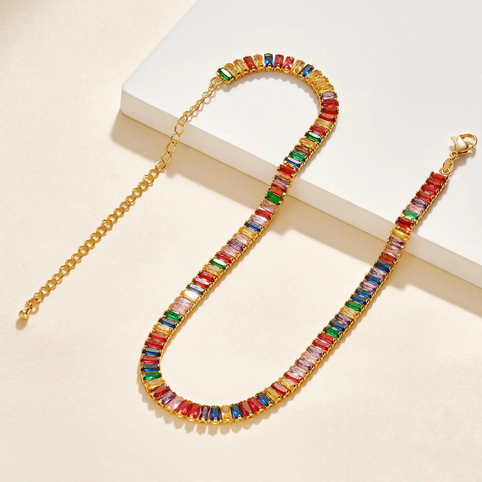 Rainbow Cubic Zirconia Tennis Necklace - Image 5