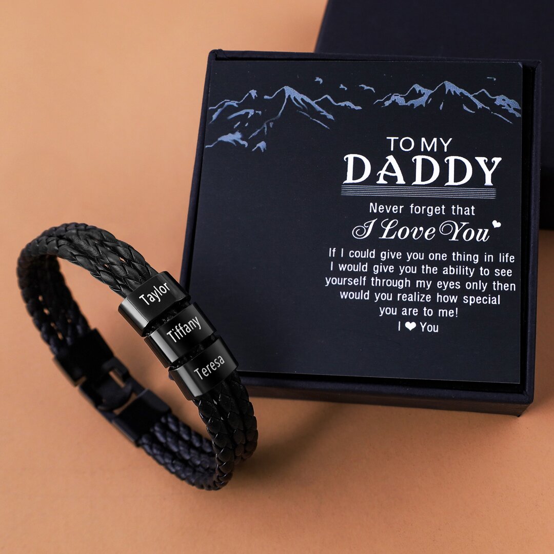 Men Leather Braided Bracelet with 4 Beads - Image 2