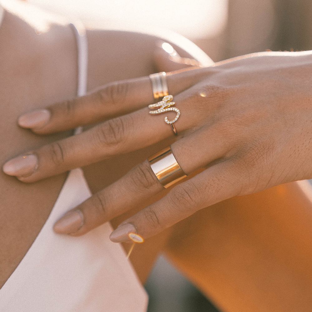 Trendy Gold Initial Ring - Image 3