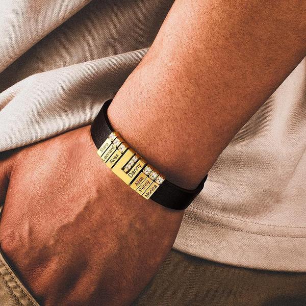 Personalized Leather Bracelet With 5 Adjustable Beads For Dad - Image 4
