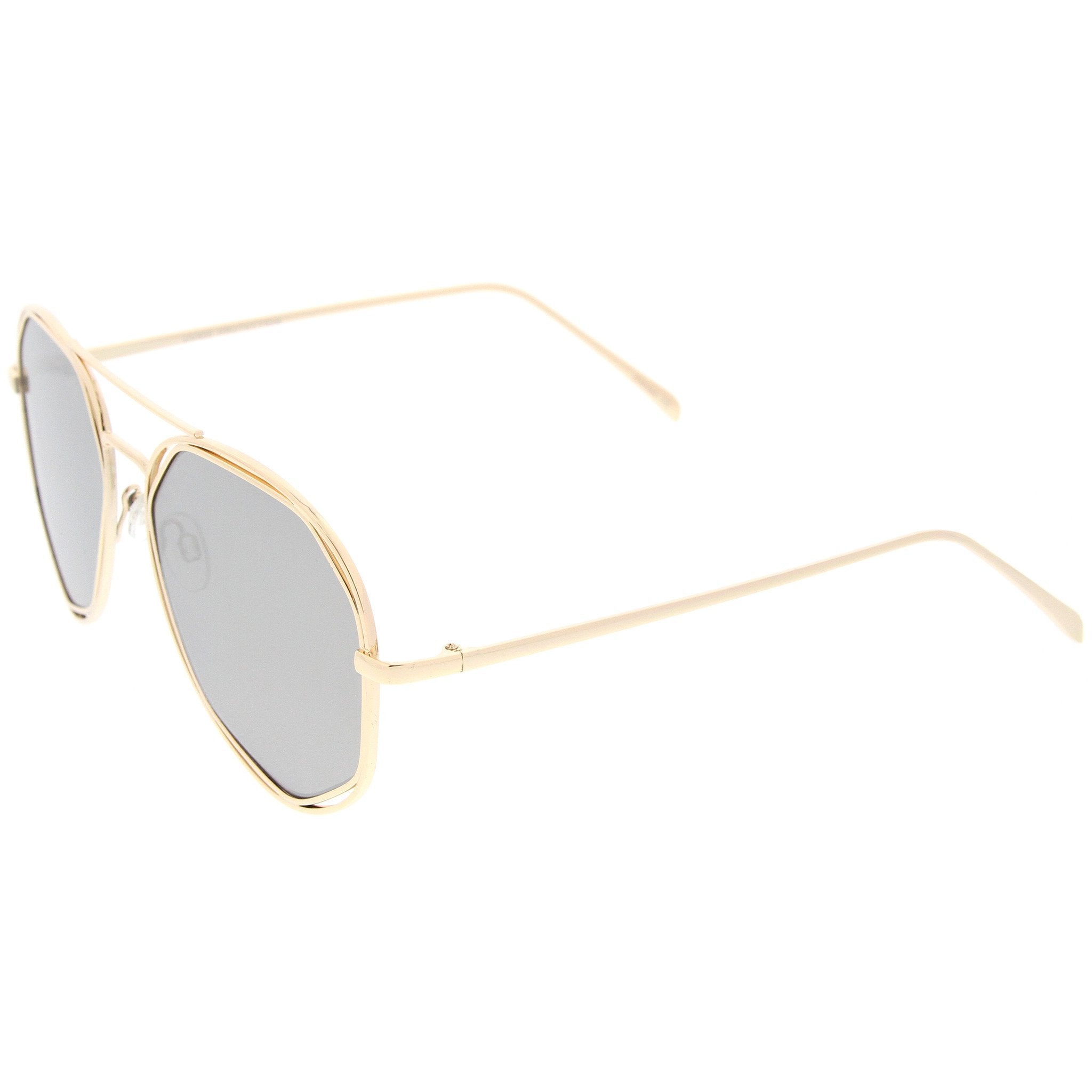 Geometric Mirrored Lens Aviator Sunglasses - Image 2