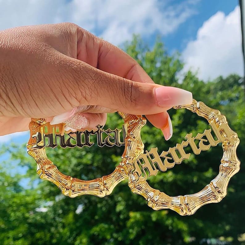 Custom Name Bamboo Hoop Earrings - Image 2