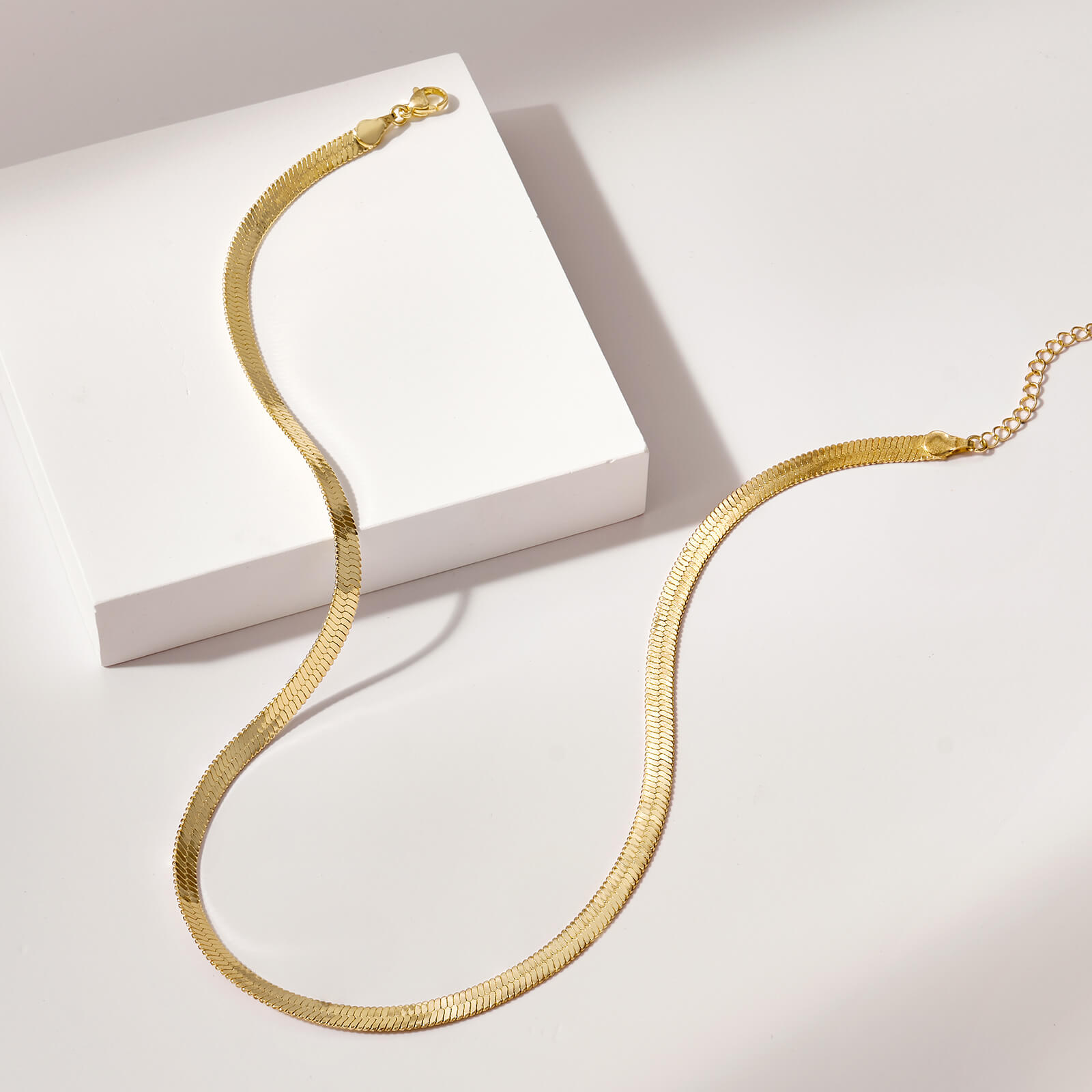 5mm 14K Gold Plated Herringbone Snake Necklace - Image 4