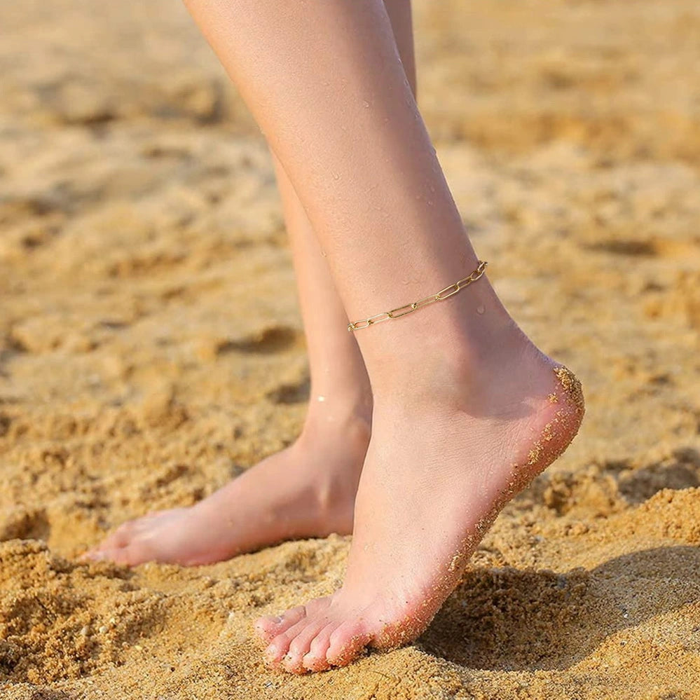 Layered Paperclip Beaded Summer Beach Anklets - Image 3