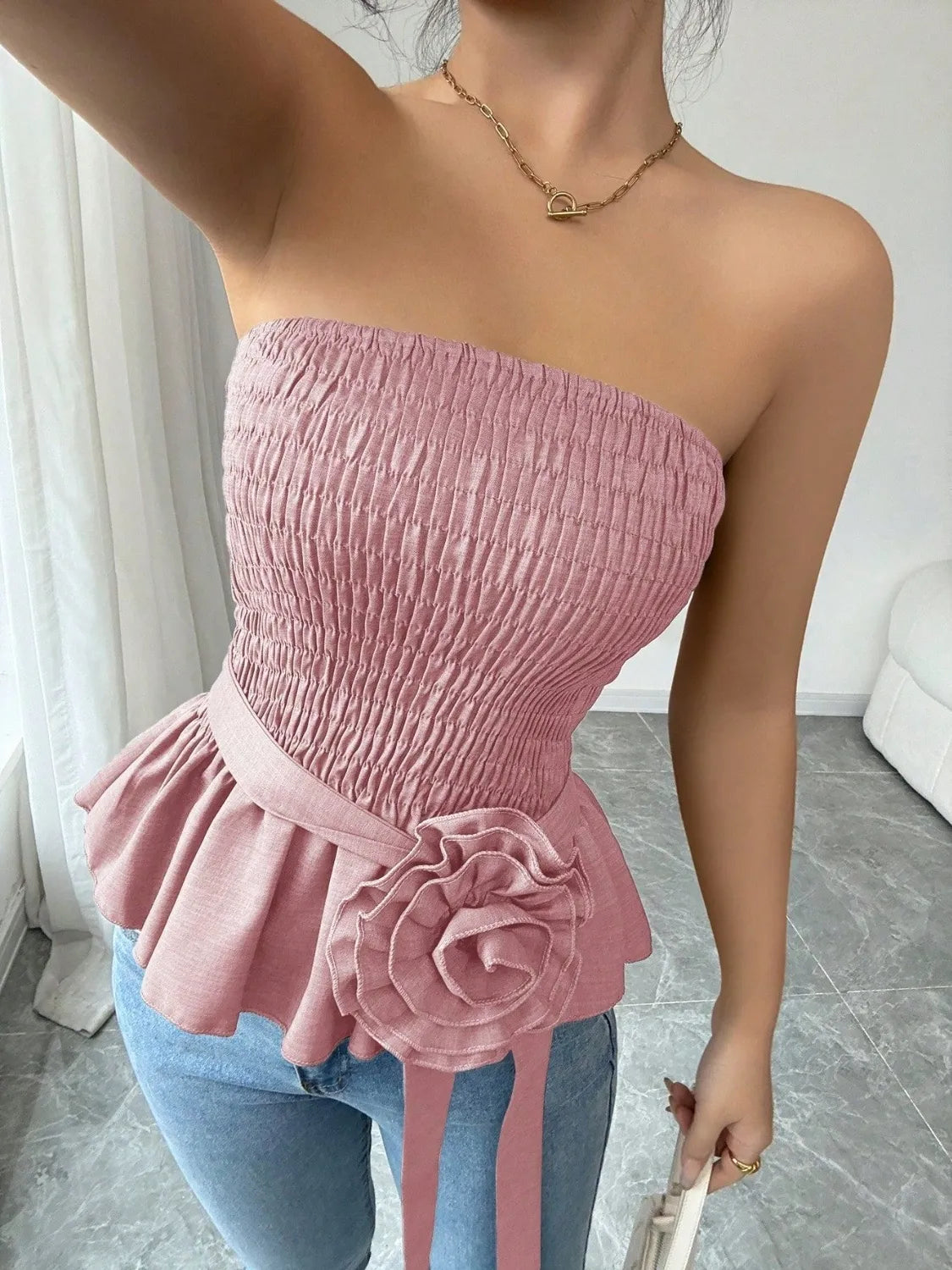 Flower Smocked Tube Top - Image 8
