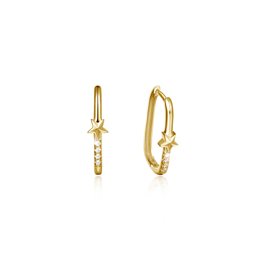Gold Earring Rectangular With Star and Shining Stone
