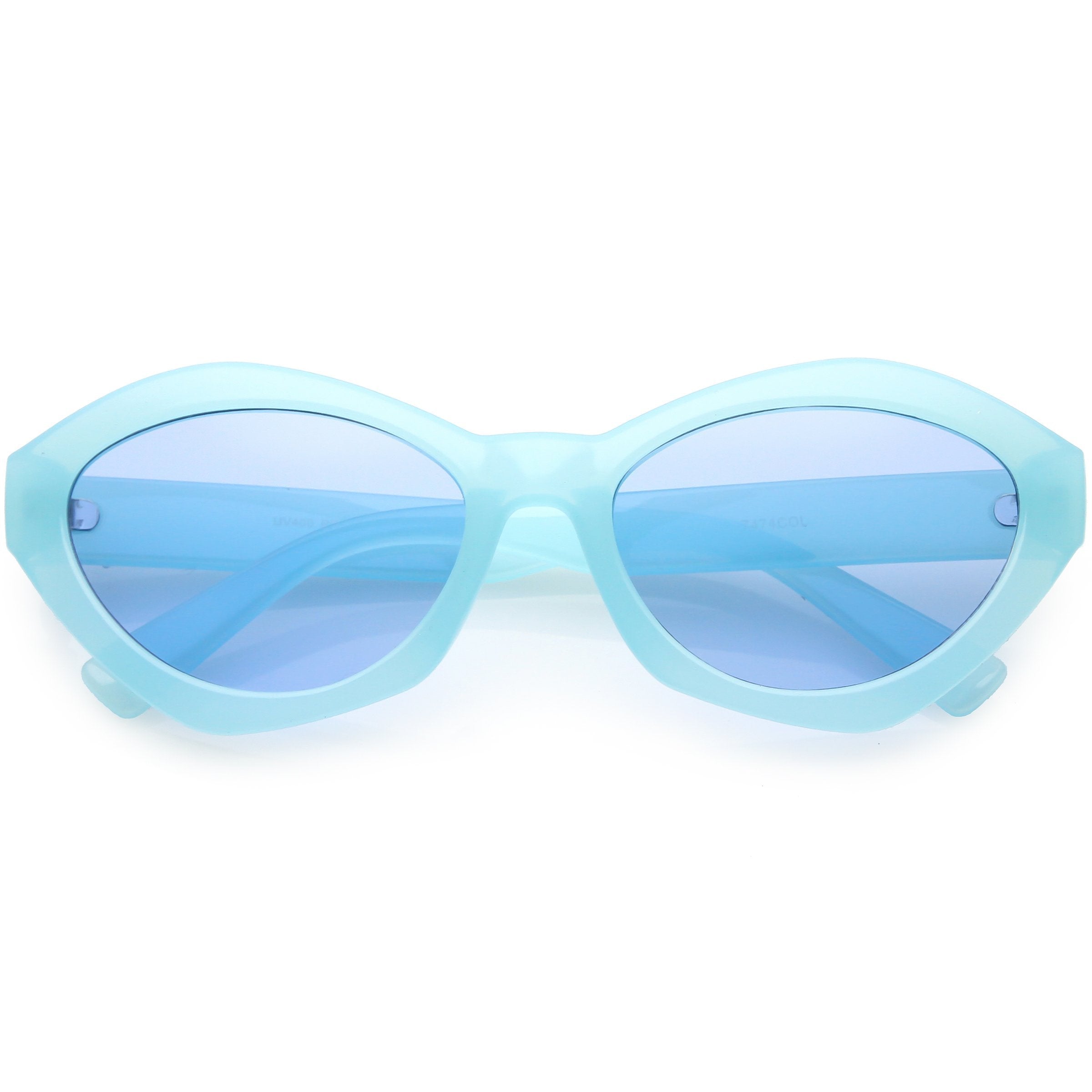 Colorful Translucent Color Tone Oval Sunglasses - Image 4