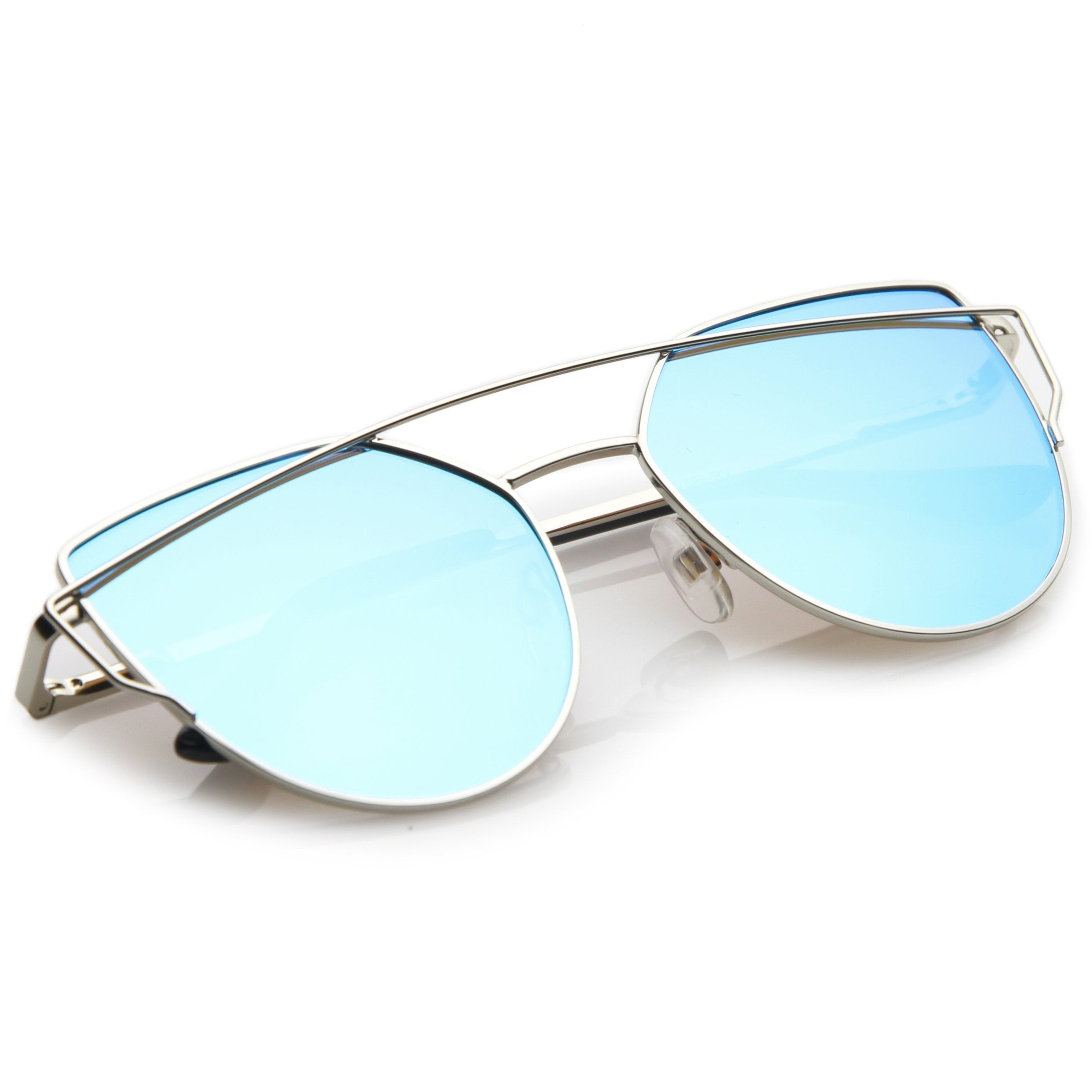 Oversize Laser Cut Cat Eye Mirrored Sunglasses - Image 3