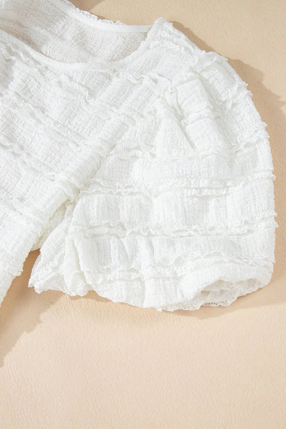 Frilled Lace Trim Bubble Sleeve Blouse - Image 9