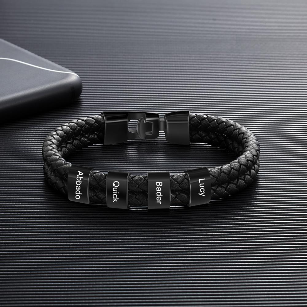 Men Leather Braided Bracelet with 4 Beads - Image 5