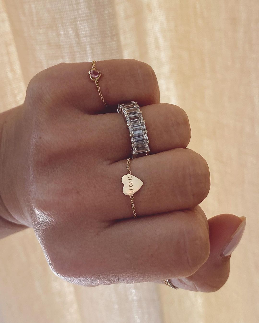 Personalized Mini Heart Date Engraving Chain Ring - Image 2