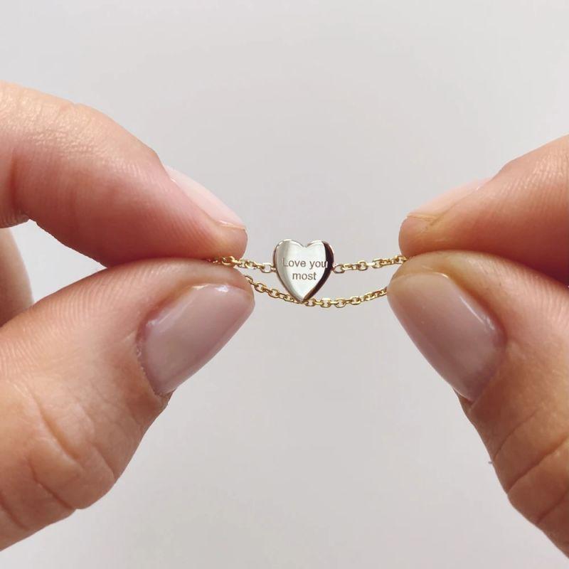 Personalized Mini Heart Date Engraving Chain Ring - Image 5